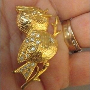 Bird brooch gold tone with rhinestones NWT (sku 1244)